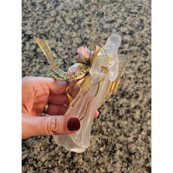 Vintage 1990s Plastic Angel Christmas Ornament Translucent White Gold - Picture 4 of 4